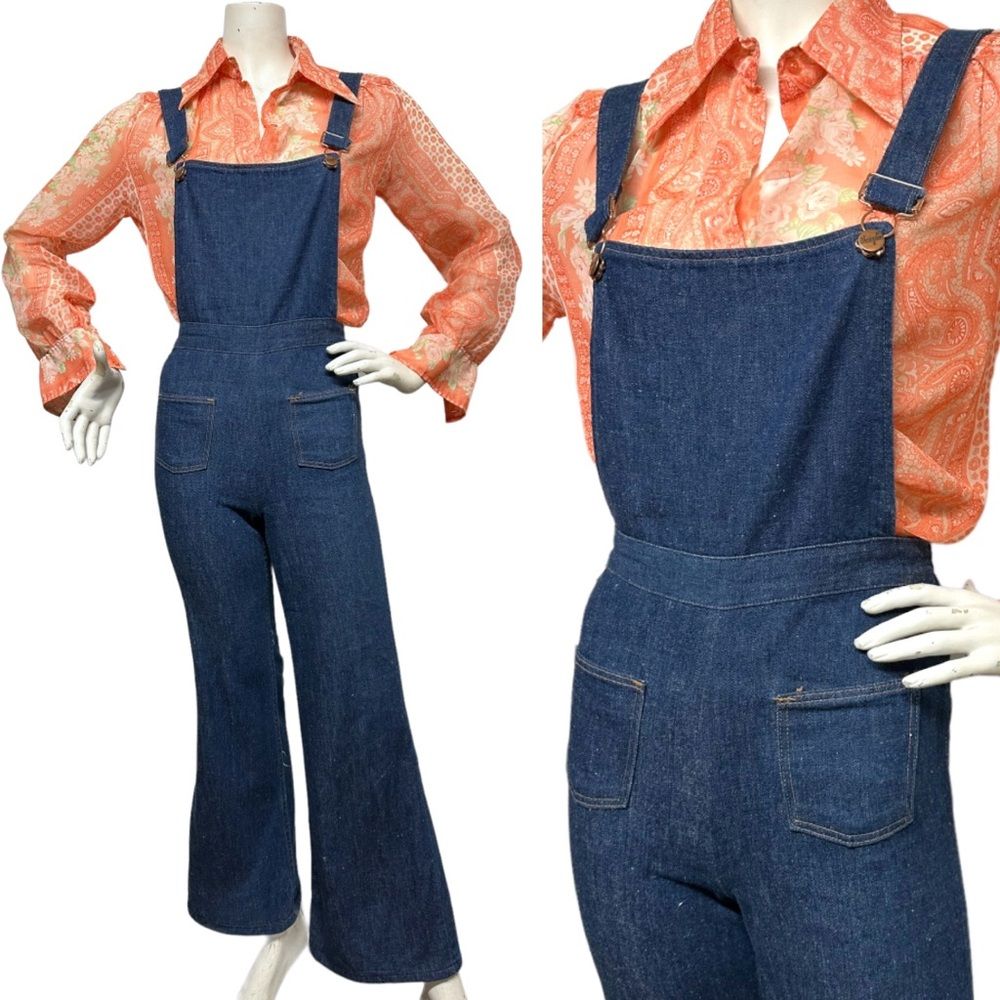 Vintage 70s Wrangler Denim Flares Jeans Overalls Girls12 Or Womens Xs Xxs 00 0 2